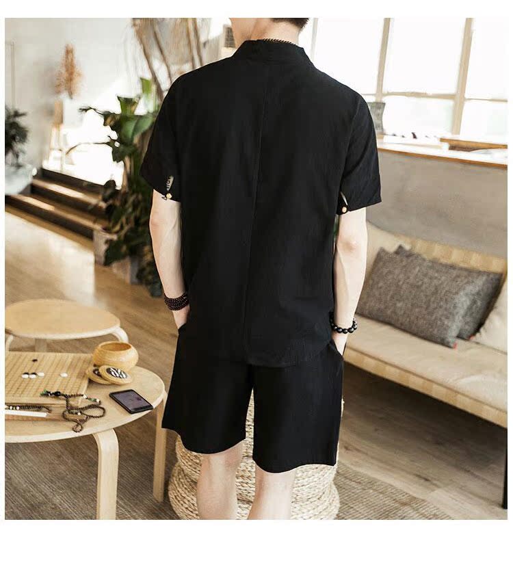 Trung quốc phong cách nút T-Shirt ngắn tay phù hợp với thiền phù hợp với bông linen linen mỏng phong cách Trung Quốc phong cách cổ xưa Tang phù hợp với nam giới quần áo