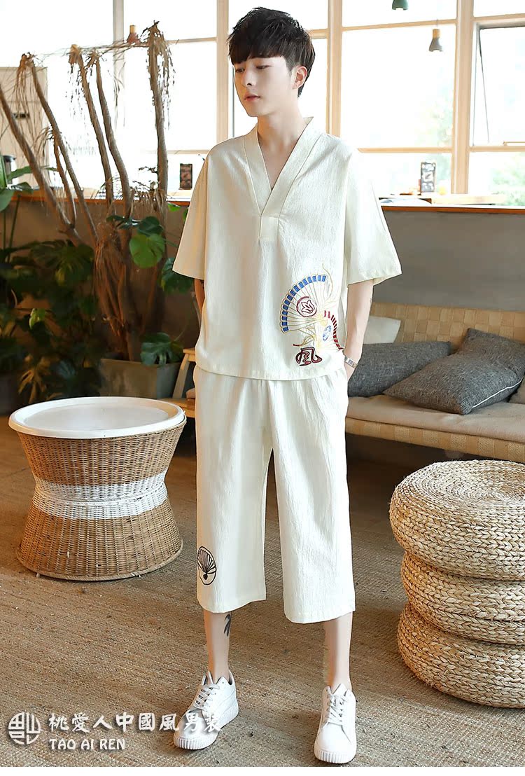 Trung quốc phong cách nút T-Shirt ngắn tay phù hợp với thiền phù hợp với bông linen linen mỏng phong cách Trung Quốc phong cách cổ xưa Tang phù hợp với nam giới quần áo