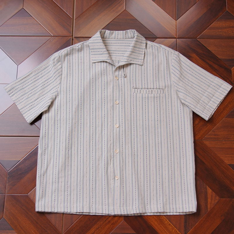 Kblc26Ss Retro 100% Cotton Yarn-Dyed Jacquard Rayfish Collar Striped Short-Sleeve Shirt Summer Regular Shoulder Slightly Oversized Shirt Kblc26Ss Retro 100% Cotton Yarn-Dyed Jacquard Rayfish Collar Striped Short-Sleeve Shirt Summer Regular Shoulder Slightly Oversized Shirt