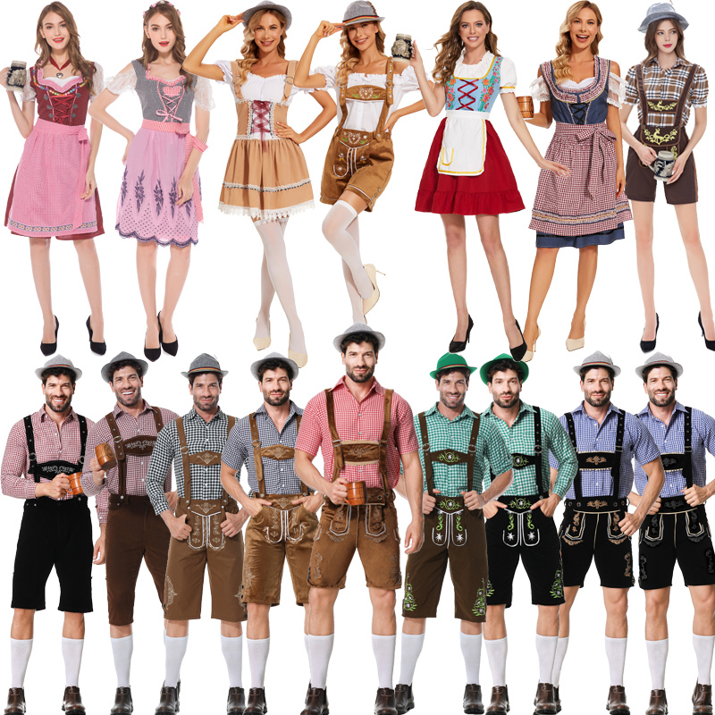 Bavarian Traditional Clothing for Adults, Men and Women, German Oktoberfest Costumes, Restaurant Work Maid Costumes