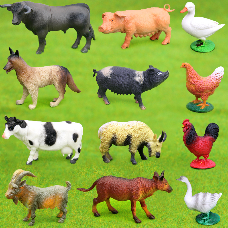 Simulated Farm Poultry Pasture Small Animal Scene Model Pig Dog Rooster Hen Duck Horse Cow Sheep Toy Set