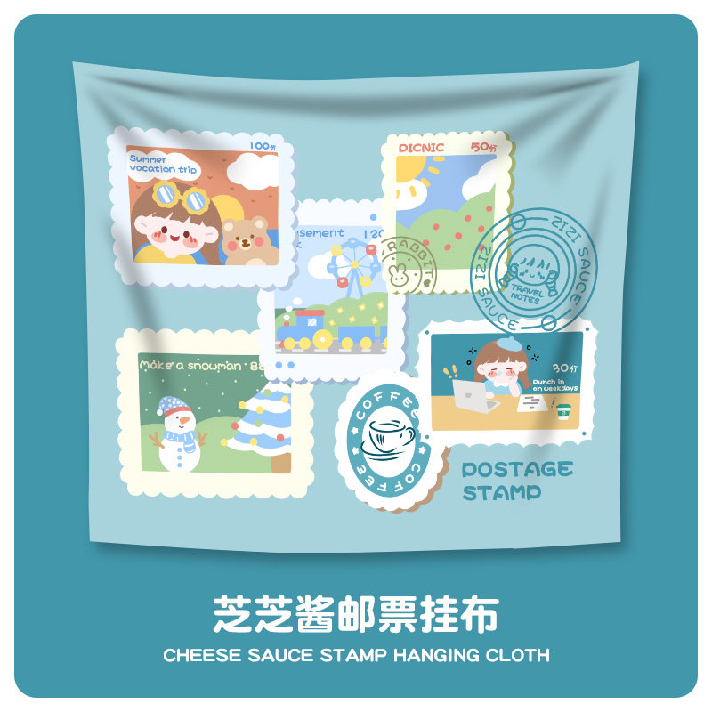 Stamp sesame sauce hanging cloth background wall cloth student dormitory bedroom decoration tapestry female ins original bedside live broadcast