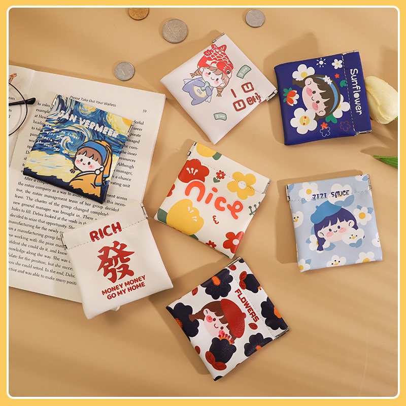 Oil painting girls wallet girls small design change wallet package one package cute original short collection bag girls