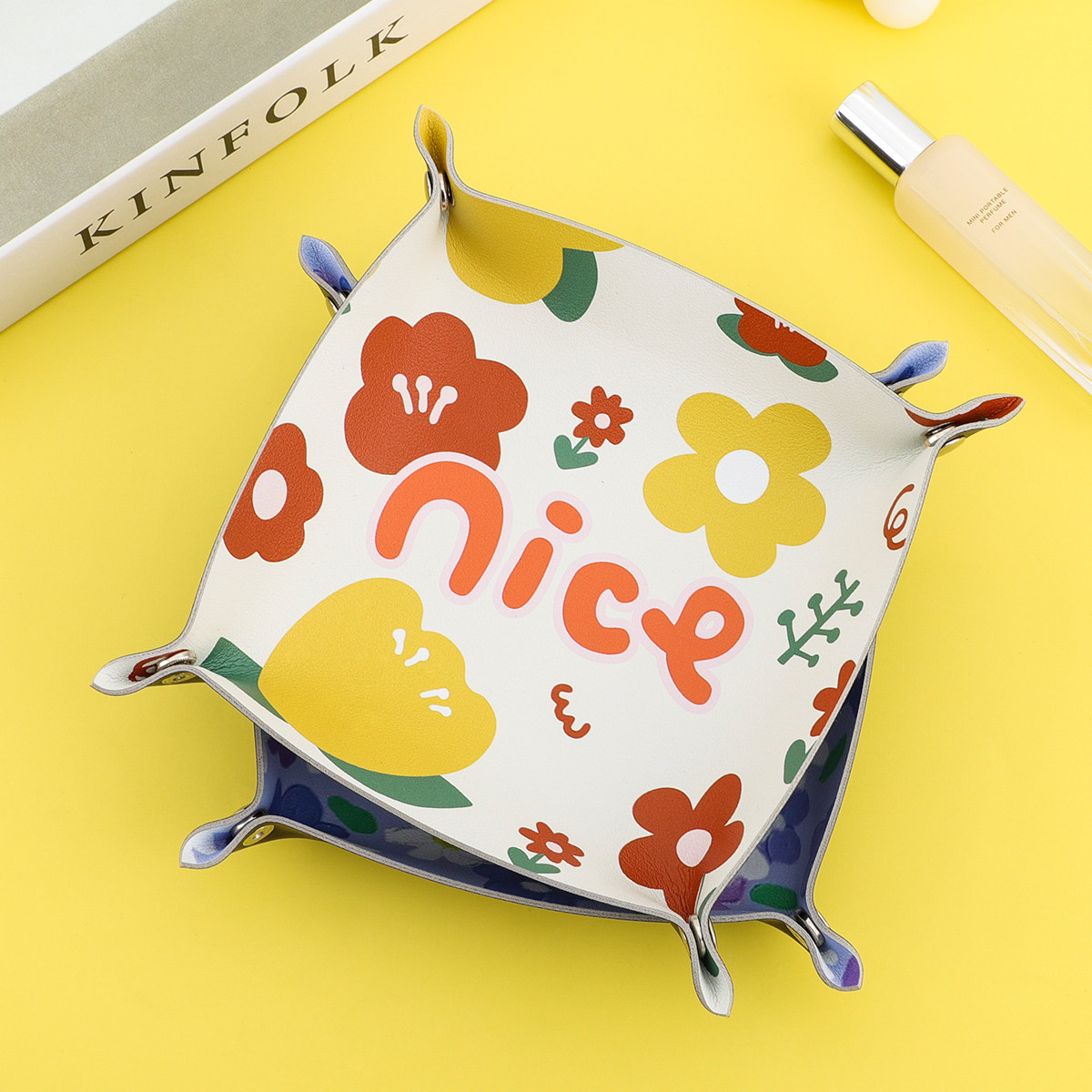 Yellow Small Flower Key Containing Tray Leather Entry Living-room Home Swing Accessories Xuanguan Desktop Jewelry Tea Table
