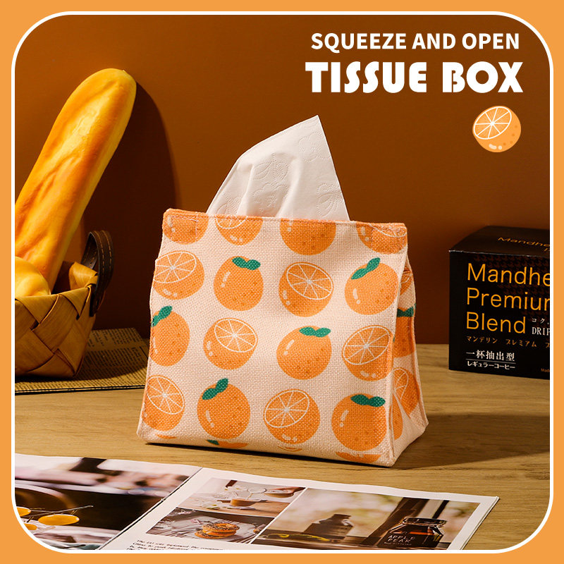 Full Screen Orange Tissue Box Toilet Paper Box Home Living Room Makeup Room Extractable Toilet Paper Box On-board Cloth Art Napkin Box Modern New