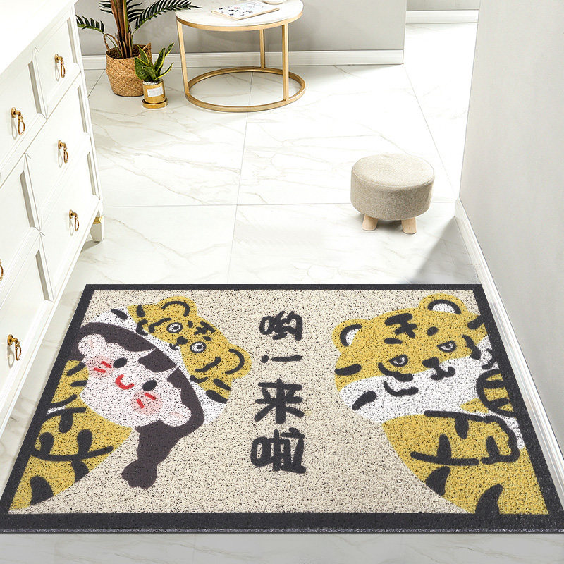 Cute Tiger Sesame Cheese Sauce in the door Entrance Floor Mats Doors Silk Loop Door Cushions Can Cut Rug Non-slip Soft