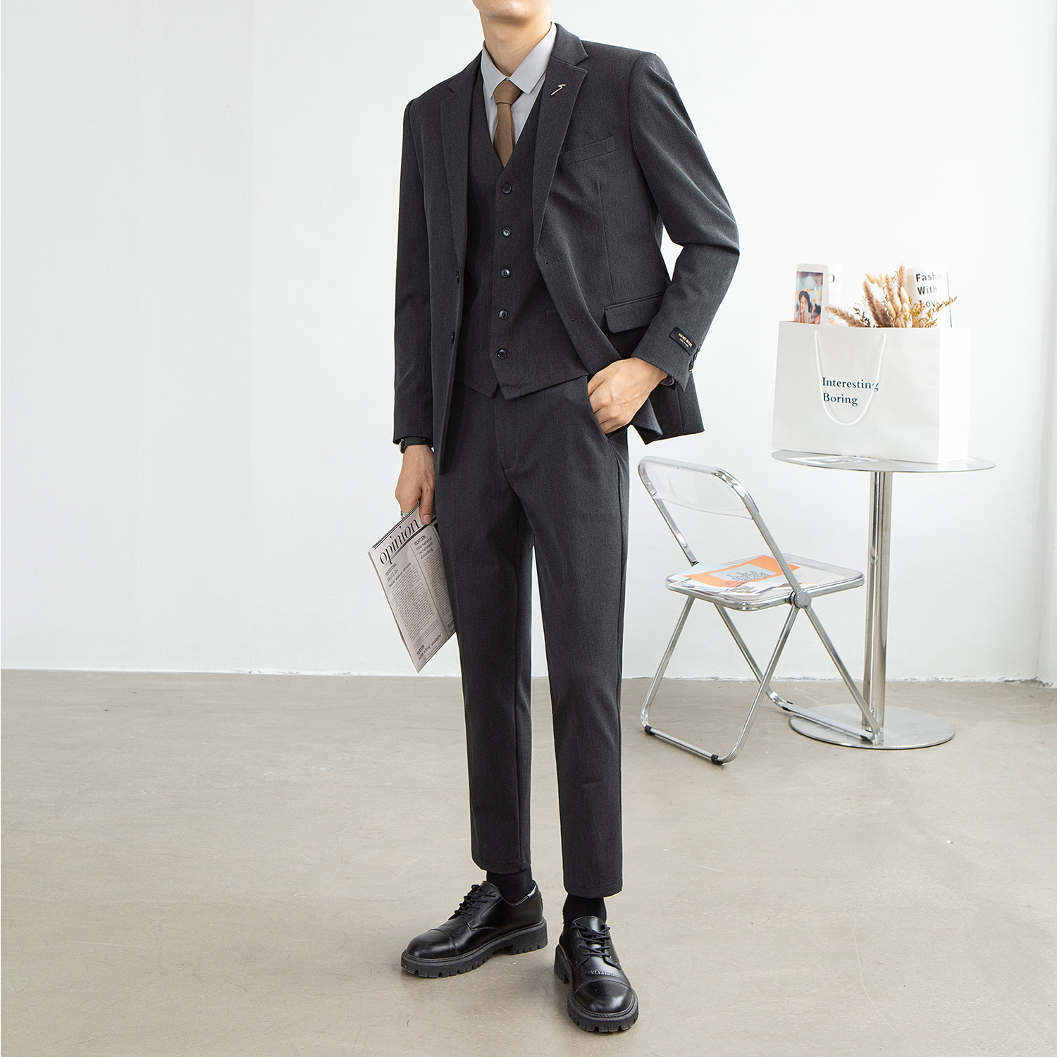 Three Suits Suit Men Suit Business Career Positive Dress Fall 2021 Men's Youth Sashimi Suit Suit