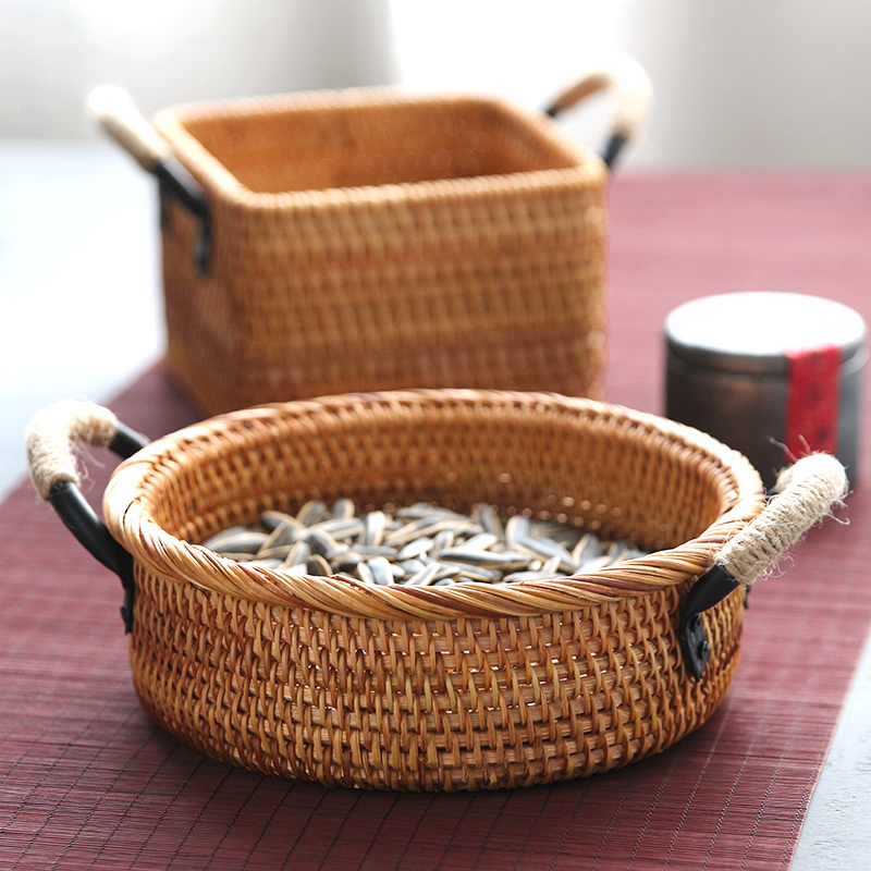 Mountain Hill Bamboo Wood Iron Art Tea Spot Pan Vietnamese Rattan Chic Containing Bread Basket Snack Candy Pan Fruit Basket Tea Track Zero Fit