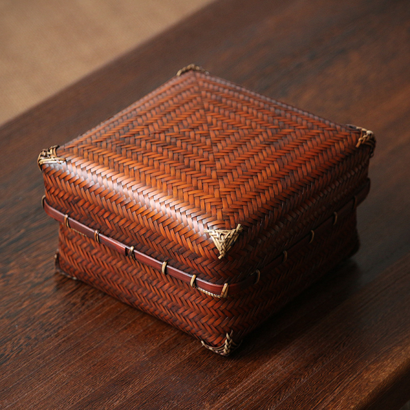 Mountain bamboo, wood and bamboo weaving tea set storage box handmade Japanese-style portable box finishing tea cup storage kung fu tea set