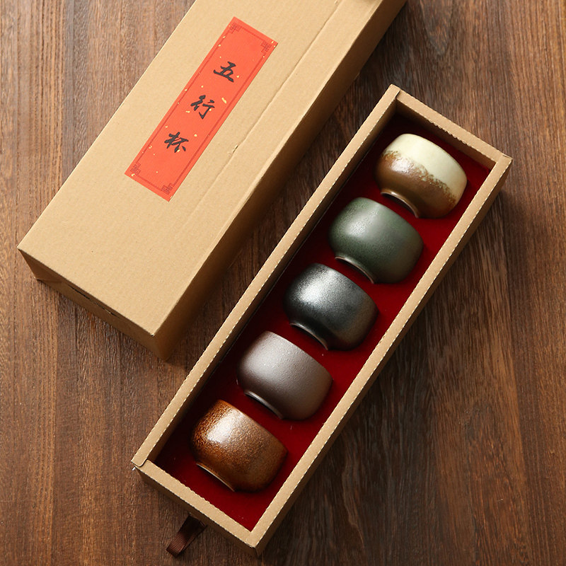 Rough pottery teacup ceramic five famous kiln kung fu teacup five elements teacup master cup small single cup four seasons cup set