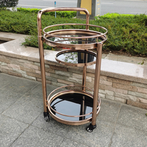 Stainless steel hand push dessert car hotel dining car rose gold cake car cart 4S wine truck stainless steel tea truck