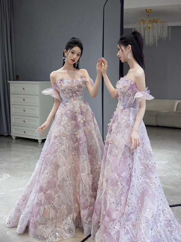 Alice High-End Heavy Craftsmanship "Piano Girl" Toast Dress Bride Off-Shoulder Butterfly Fairy Banquet Evening Gown Alice High-End Heavy Craftsmanship "Piano Girl" Toast Dress Bride Off-Shoulder Butterfly Fairy Banquet Evening Gown