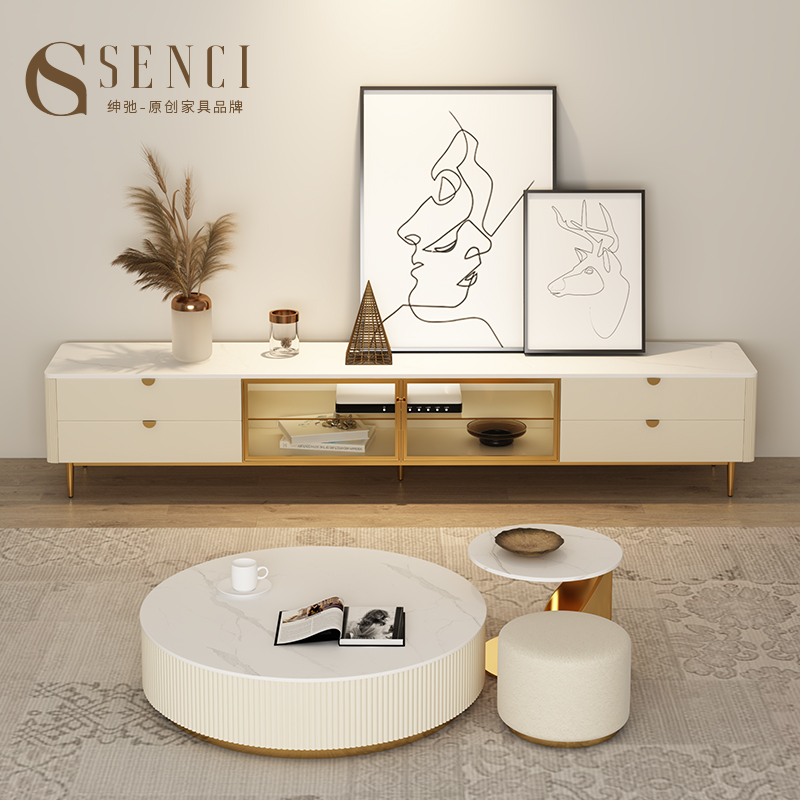 2021 NEW ROCK PLATE NET RED TV CABINET POSTMODERN MINIMALIST LIGHT LAVISH TEA TABLE COMBINED FASHION HIGH-END LOCKERS