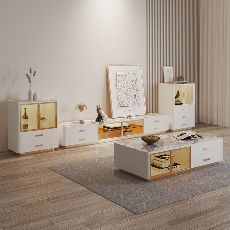 Light extravagant rock plate tea table TV cabinet Composition 2021 new white short cabinet ground floor cupboard Living room complete set of furniture
