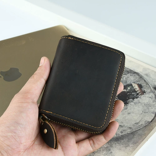 Ретро кожаный бумажник с молнией, вместительный и большой орган, картхолдер, из натуральной кожи