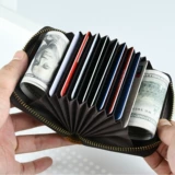 Ретро кожаный бумажник с молнией, вместительный и большой орган, картхолдер, из натуральной кожи