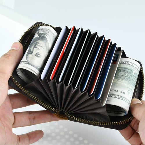 Ретро кожаный бумажник с молнией, вместительный и большой орган, картхолдер, из натуральной кожи