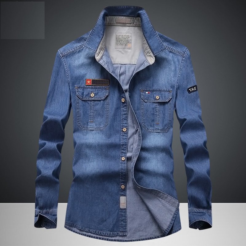 JPDUN flagship store jacket men's autumn outer wear tactical denim shirt loose long-sleeved large size cotton casual shirt
