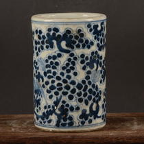 Hongxian Year Green Flowers Pinewood round pen holder Jingdezhen Antique Porcelain Ancient Play Antique Boutique ceramic pendulum piece