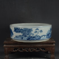 Jingdezhen Peoples Porcelain Factory factory goods porcelain blue and white landscape garden floor pen wash narcissus flower pot antique antique old goods