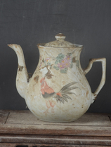 Republic of China light crimson color hand-painted rooster pattern teapot hand-held pot ornaments antique antique collection boutique factory porcelain