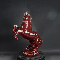 Jingdezhen Sculpture Porcelain Factory Factory Products Porcelain Lang Red Glaze Leading the Way Sculpture Horse Ornament Antique Collection