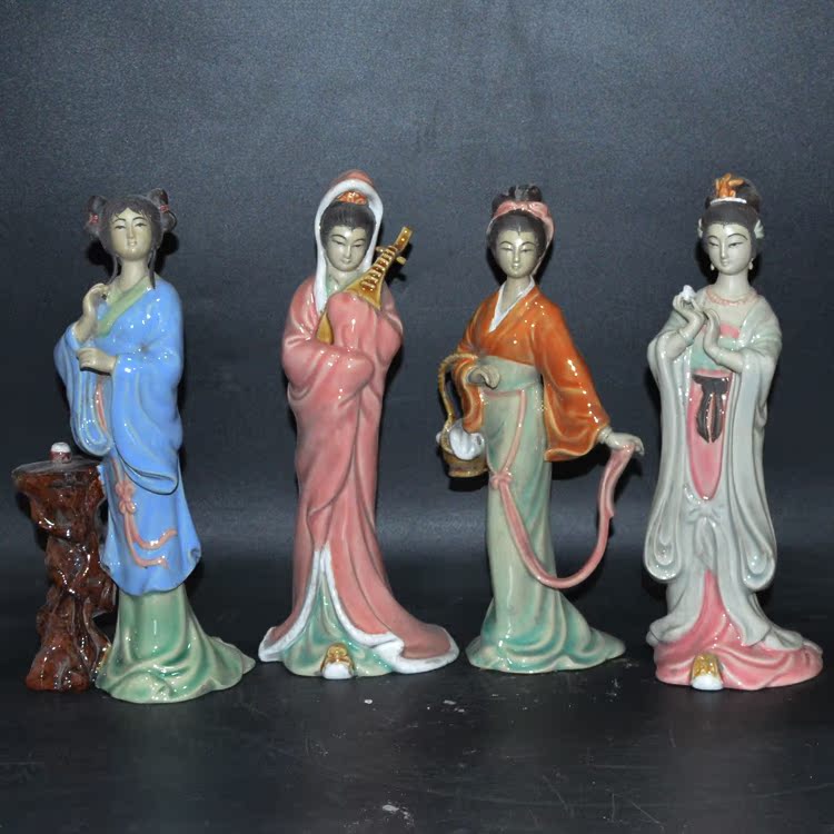 Antiques Collection Sculpture Porcelain Factory Ancient Four Beautiful Beauty Statues Classical Women's Boutique ornaments