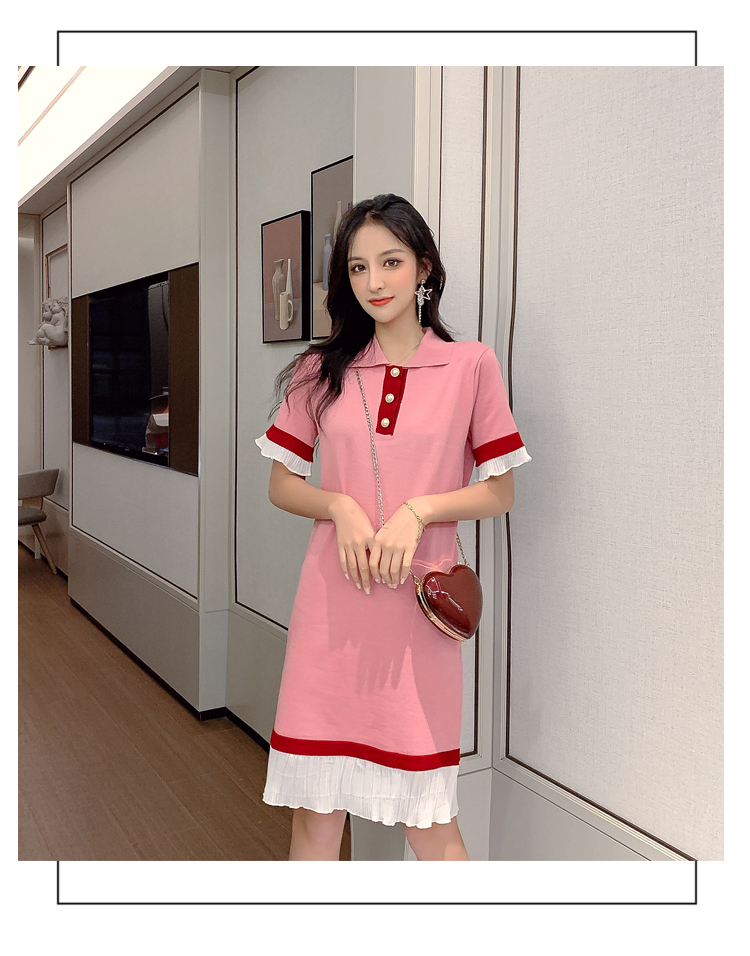 VK旗艦店 韓系polo領甜美寬鬆休閒顯瘦長版短袖洋裝