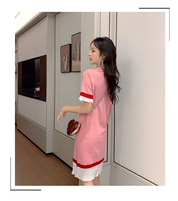 VK旗艦店 韓系polo領甜美寬鬆休閒顯瘦長版短袖洋裝