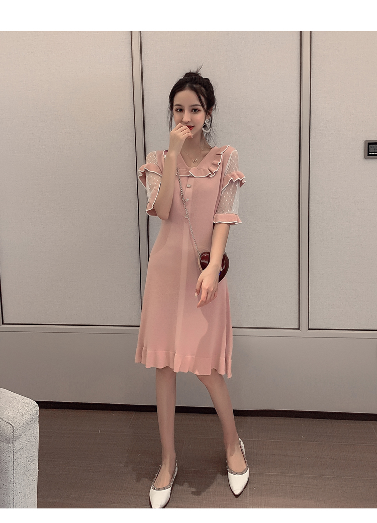 VK旗艦店 韓國風蕾絲拼接氣質針織短袖洋裝