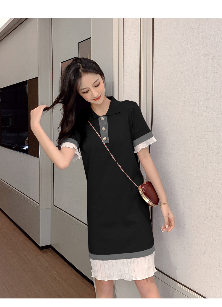 VK旗艦店 韓系polo領甜美寬鬆休閒顯瘦長版短袖洋裝