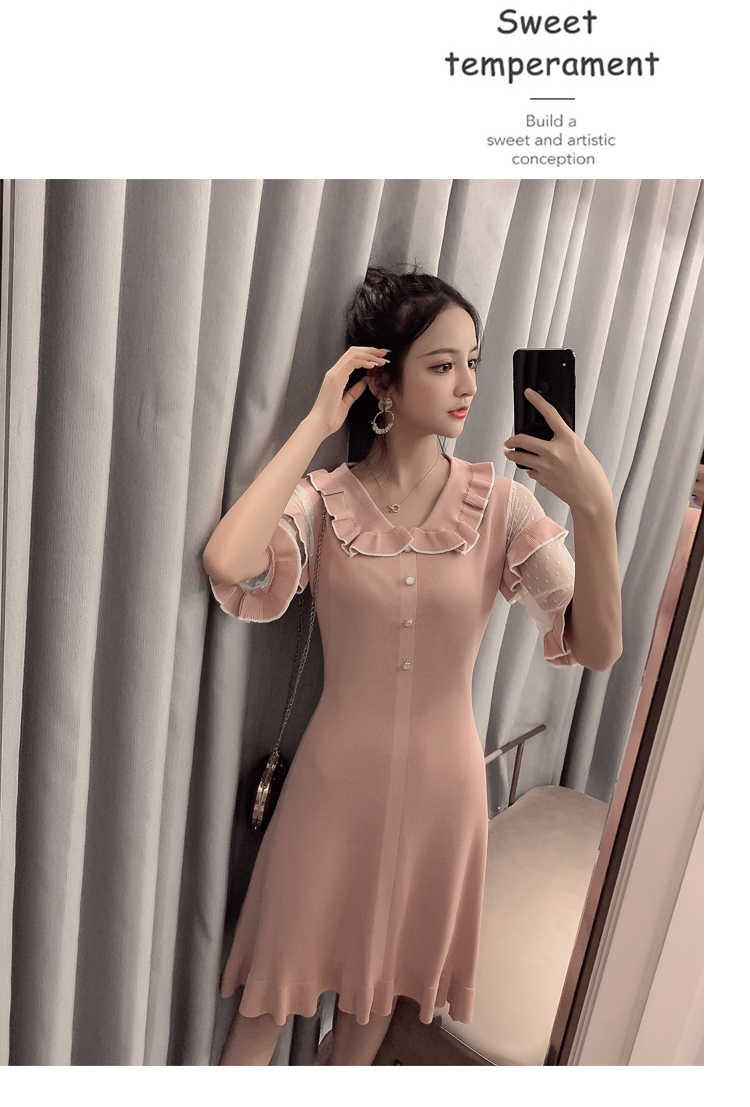 VK旗艦店 韓國風蕾絲拼接氣質針織短袖洋裝