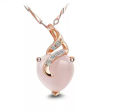 Korean version of the silver necklace Women's jewelry female natural Hibiscus stone pendant Female heart-shaped pink crystal clavicle chain Rose gold