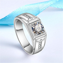 Korean version of the new business domineering high-end mens ring wide ring 18K white gold plated mens diamond ring fashion zircon