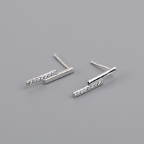 Douyin Korean version of geometric long sterling silver earrings small mini earrings simple vertical diamond earrings jewelry silver jewelry