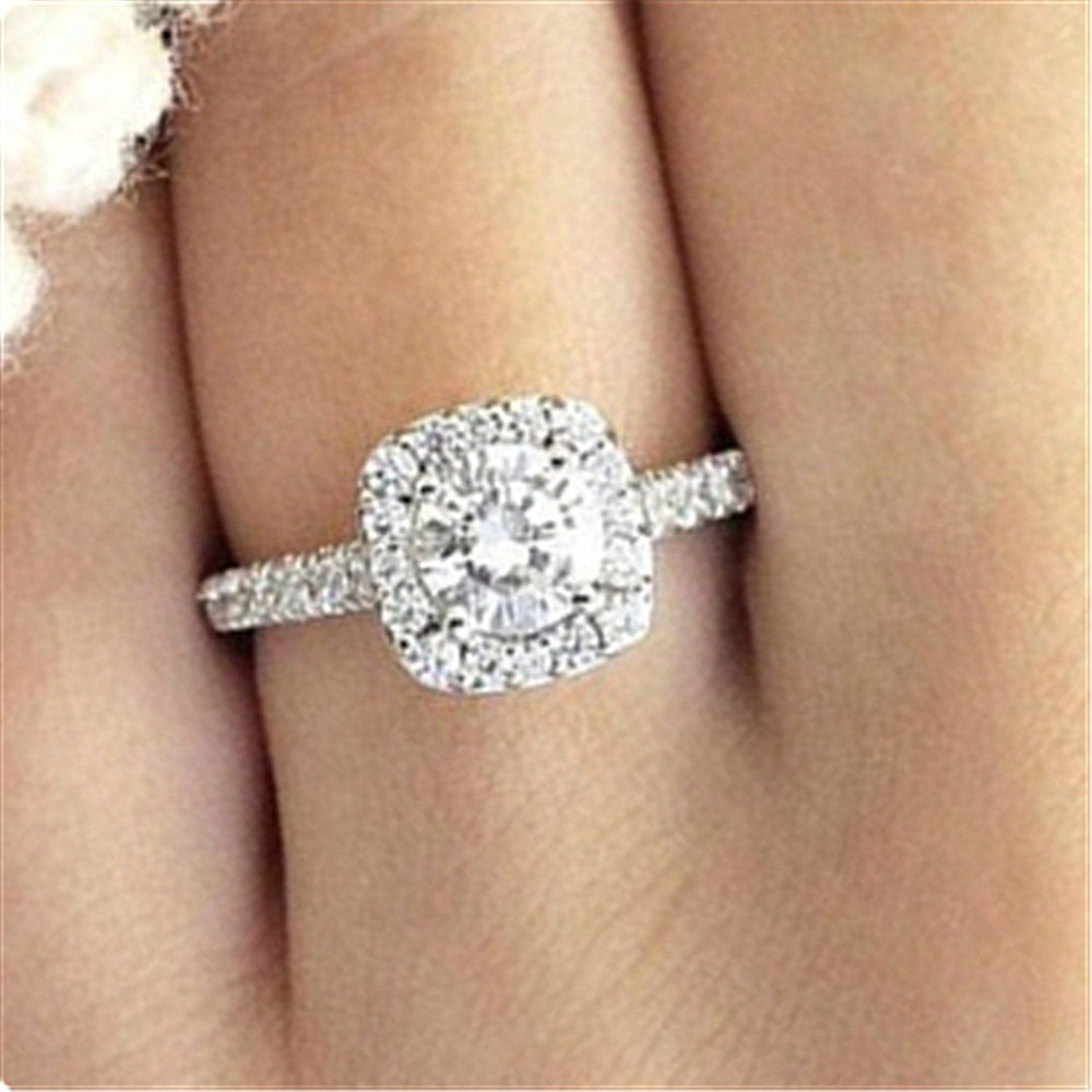Wish Hot Selling Foreign Trade Explosive Ring Female 18k Platinum Hearts and Arrows Simulation Diamond Engagement Ring Ladies