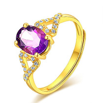 Love purple diamond ring plated 24K amethyst happy charm fashion romantic hollow inlaid open heart ring