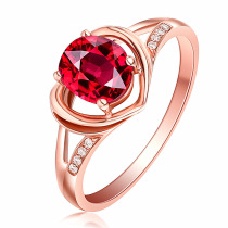 Korean version of the hot sale 2 Karat pigeon blood tourmaline ring plated 18K gold South Africa diamonds rubies heart-shaped ring