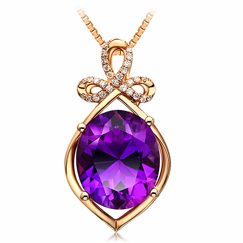 Female Wish foreign trade hot sell 6 8 carats Purple Crystal Large Bare Stone Pendant Mesh Red Plated Rose Color Jewel Necklace