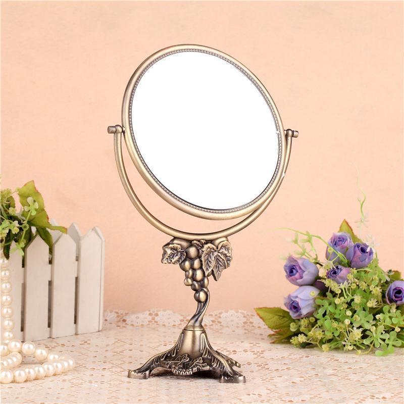 European pastoral style princess mirror retro metal bronze mirror round desktop double-sided makeup mirror for men and women