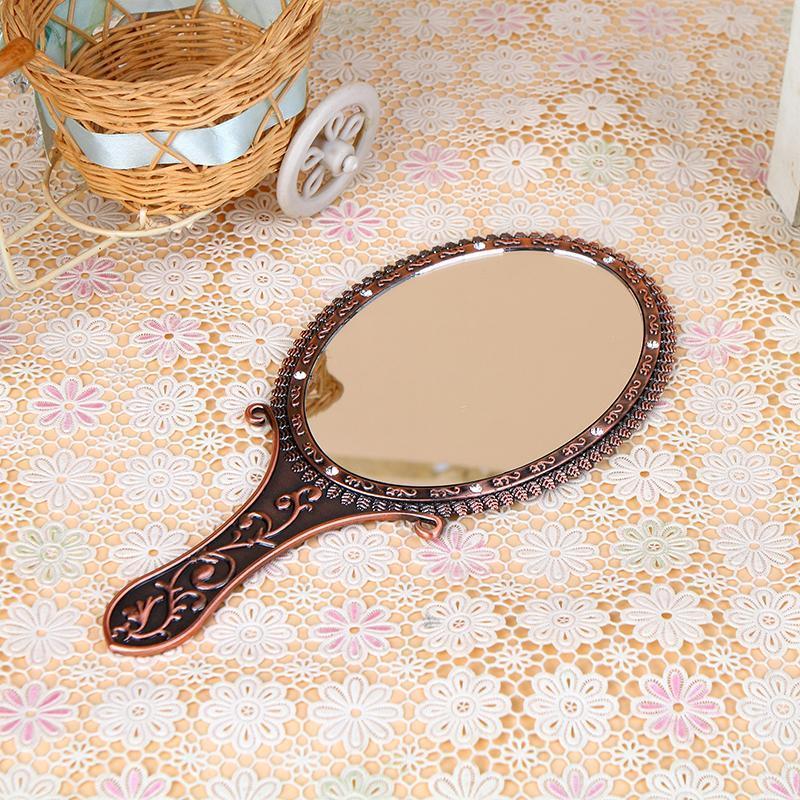 Eurostyle minimalist portable hand with small mirror high-definition bifacial cosmetic mirror retro metal handle Cosmetic Mirror Student Mirror