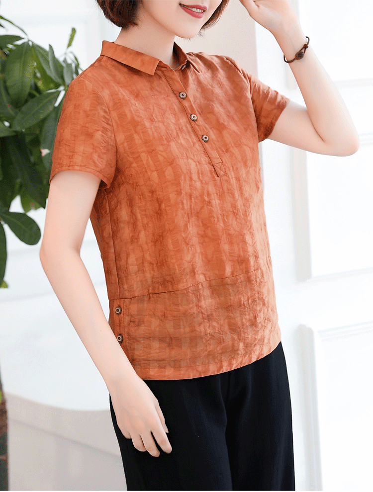 Áo sơ mi cotton và vải lanh tay ngắn nữ 2019 hè mới size lớn cho phụ nữ khí chất mẹ tải áo sơ mi vải lanh rộng - Áo sơ mi áo sơ mi nữ đẹp