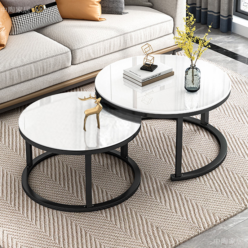 Child mother tempered glass coffee table size round household simple Nordic simple stainless steel telescopic light luxury tea table