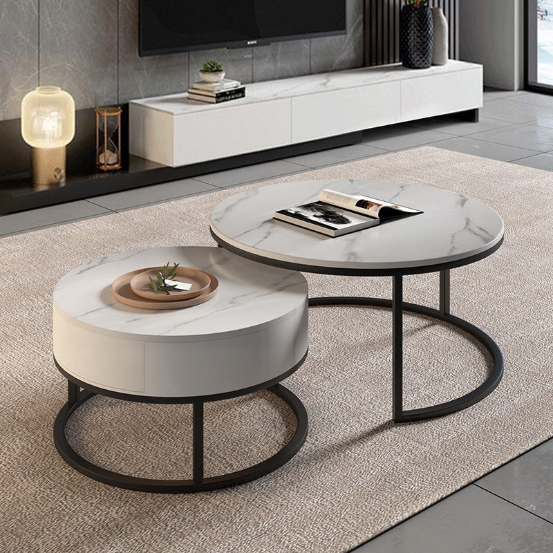 Light luxury slate TV cabinet coffee table complete combination Italian simple modern home living room large apartment telescopic floor cabinet