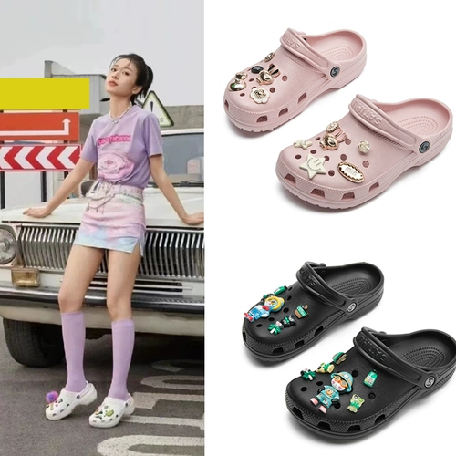 Нескользящие тапочки в стиле Crocs, мюли, пляжная обувь, повседневные летние босоножки, мягкая подошва, закрытый носок, подходят для носки на улице, размер