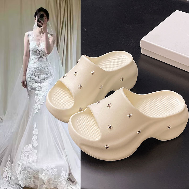 Thick-Soled Perforated Wedding Shoes for Women, Open-Toe Summer Sandals, Platform Height-Increasing Shoes for Brides and Bridesmaids