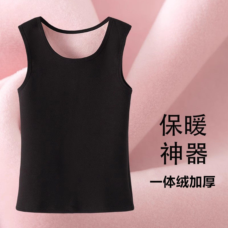 女性用保温ベスト、冬用厚手フリース裏地、ラウンドネック、タイトフィット、防寒、一体型フリースベストトップ