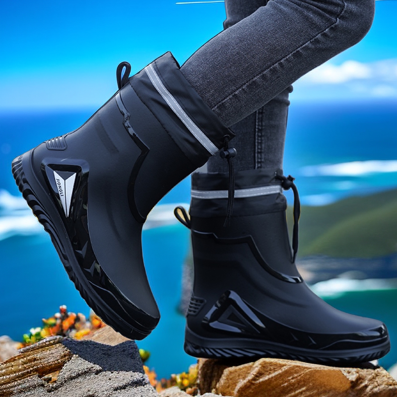 Men's Waterproof Rain Boots with Drawstring, Lightweight Fishing Water Shoes, Fleece-Lined, Warm, Non-Slip Rubber Shoes, Flat-Soled Delivery Rider Rain Boots Men's Waterproof Rain Boots with Drawstring, Lightweight Fishing Water Shoes, Fleece-Lined, Warm, Non-Slip Rubber Shoes, Flat-Soled Delivery Rider Rain Boots