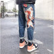 2024 Spring and Autumn Tiger Embroidered Trendy Jeans for Men and Women Straight Leg Loose Large Size Handsome Nine Points Small Feet Casual