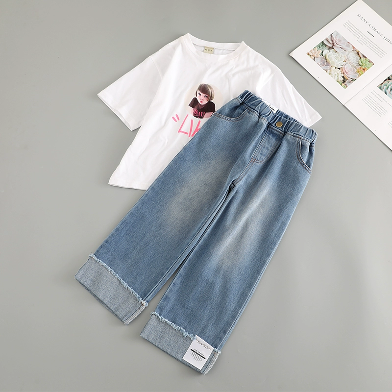 Quần jeans ống rộng cho bé gái mùa xuân hè 2019 và quần jeans ống đứng mới cho bé gái thời trang quần bé gái - Quần